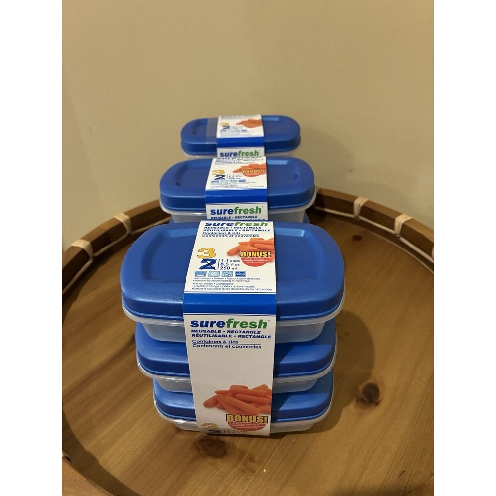 3 Sets Surefresh Reusable Food Storage Containers 3 Per Pack Blue new 1.1 Cup